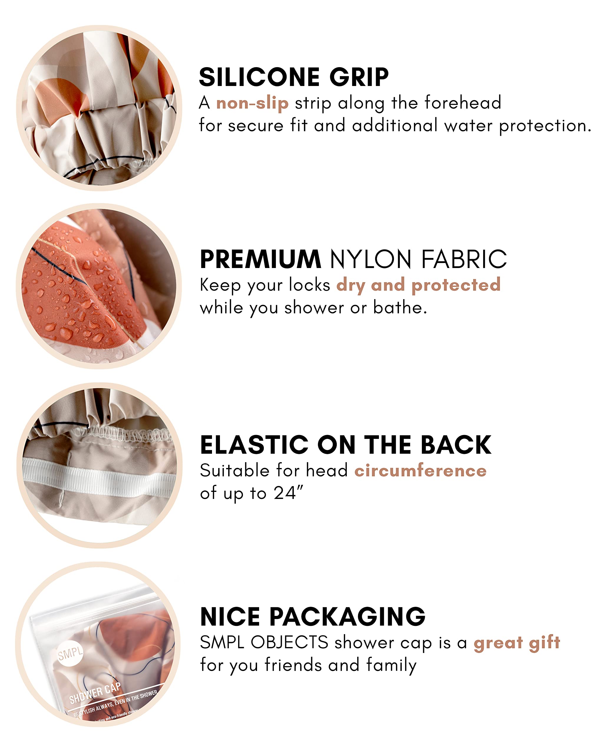 Waterproof Reusable Shower Cap for Women - Leakproof & Nonslip Hair Protection with Comfortable Flexiband - Soft Breathable Shower Accessories by SMPL OBJECTS (Beige) | Perfect for Bathing, Swimming, Hair Treatments & Salon Use