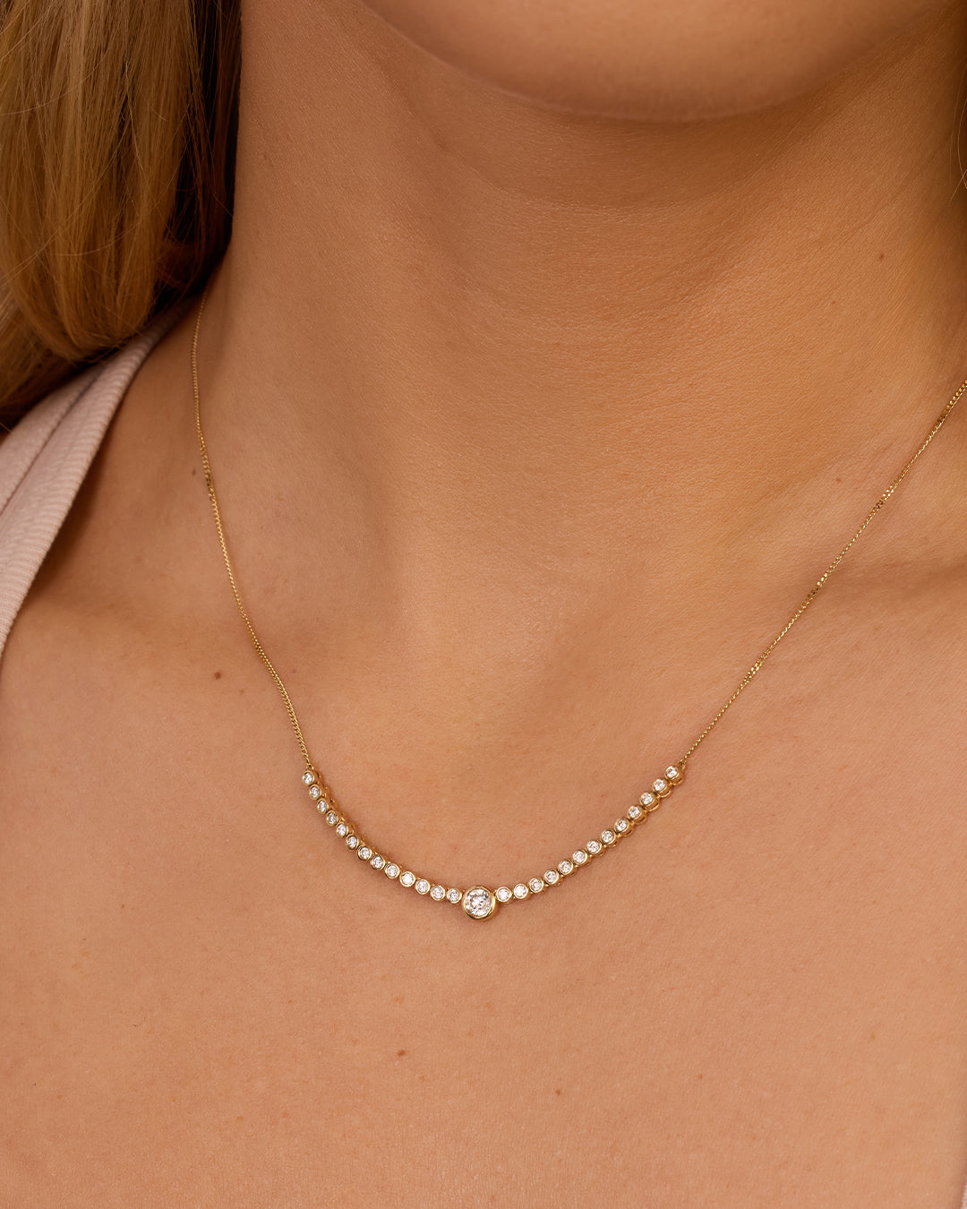 Lab Grown Diamond Circle Row Necklace for Women - Elegant 14K Gold Plated Dainty Chain Jewelry for Everyday Wear & Special Occasions