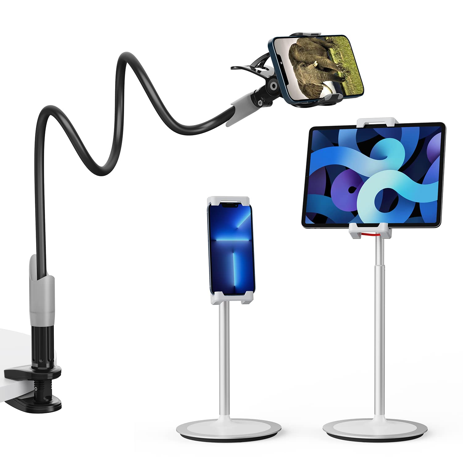 SAIJI Adjustable Gooseneck Phone & Tablet Stand Holder for Bed, Desk, Office - Perfect for Hands-Free Viewing, Reading, and Video Calls