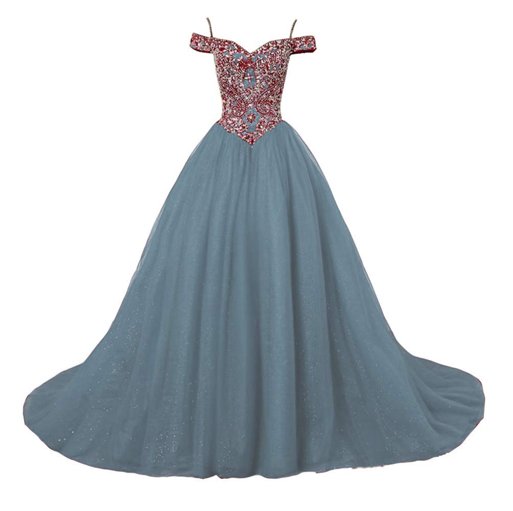 Emanni Women's Puffy Crystal Quinceañera Dress - Ball Gown Sweet 16 Dress with Off-Shoulder Design for Prom, Homecoming & Special Occasions
