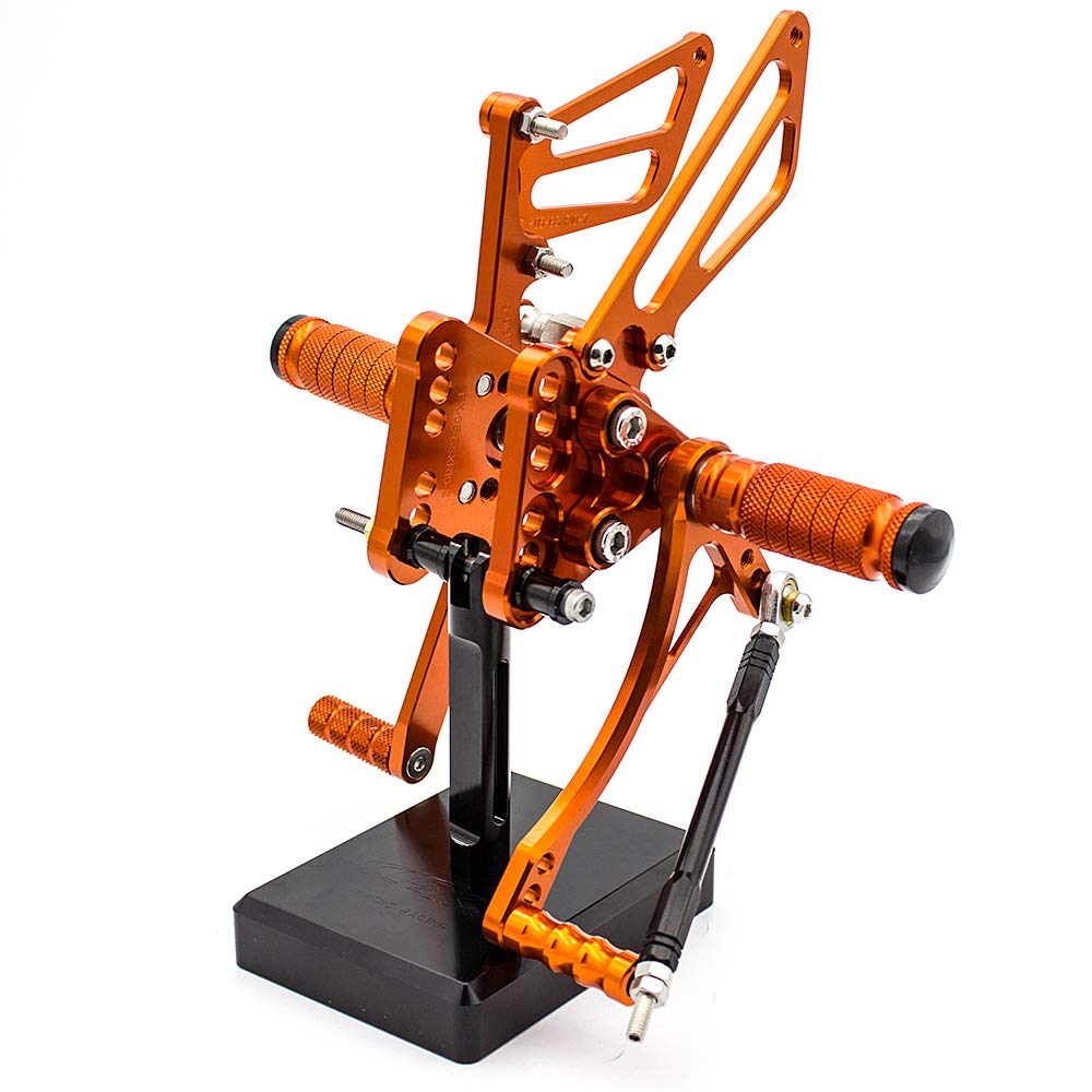 CNC GSXR1000 05-06 Motorcycle Adjustable Rearset Foot Pegs - Fully Adjustable Footrests Compatible with Suzuki GSX-R1000 2005-2006 Models (Orange) - Perfect for Track Racing and Performance Riding