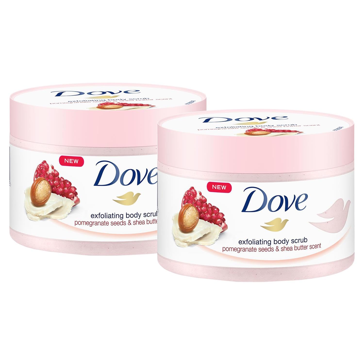 Dove Exfoliating Body Scrub with Pomegranate & Shea Butter - 225ml (2 Pack) - Deep Cleansing & Moisturizing for Smooth Skin - Perfect for Shower, Spa & Self-Care Routine