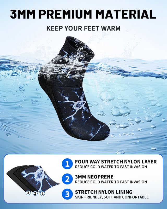 3mm Neoprene Wetsuit Socks - Anti-Slip Thermal Diving Socks for Swimming, Surfing & Water Sports - Keep Feet Warm in Cold Water
