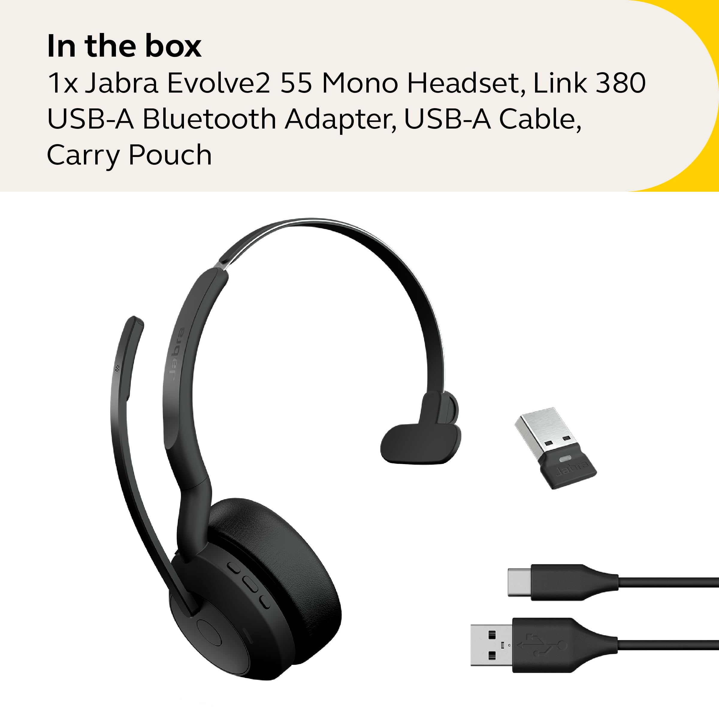Jabra Evolve2 55 Mono Wireless Headset with Jabra AirComfort Technology - Noise Cancelling Microphone & Active Noise Cancellation - UC Compatible for Zoom, Google Meet, Microsoft Teams - Perfect for Home Office, Remote Work & Business Calls - Black