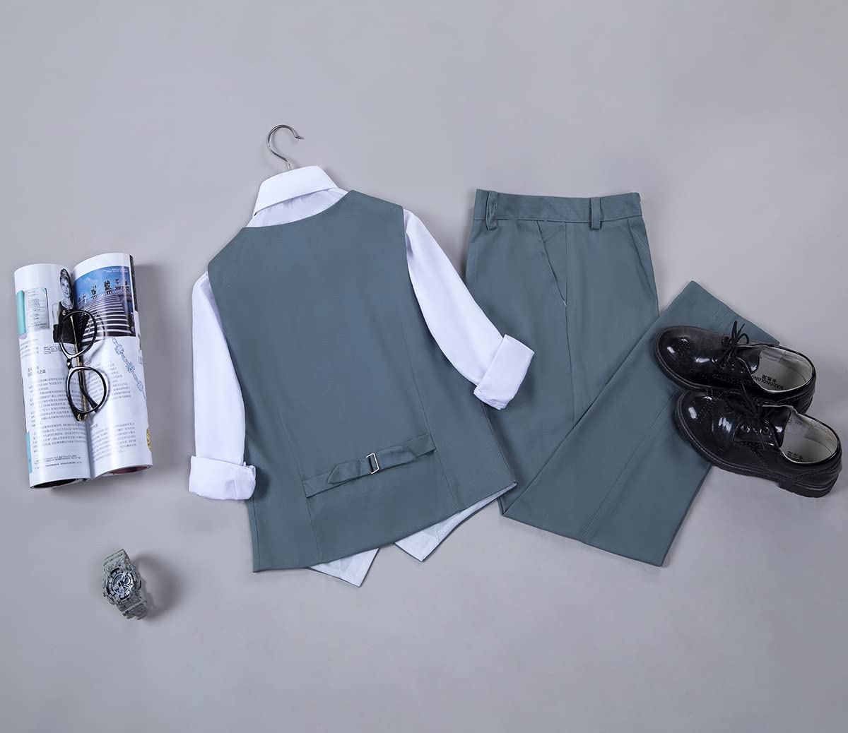 4-Piece Boys' Easter Suit Set - Long Sleeve Dress Shirt, Vest, Pants & Tie - Formal Black Outfit for Big & Little Kids - Perfect for Church, Family Photos & Special Occasions