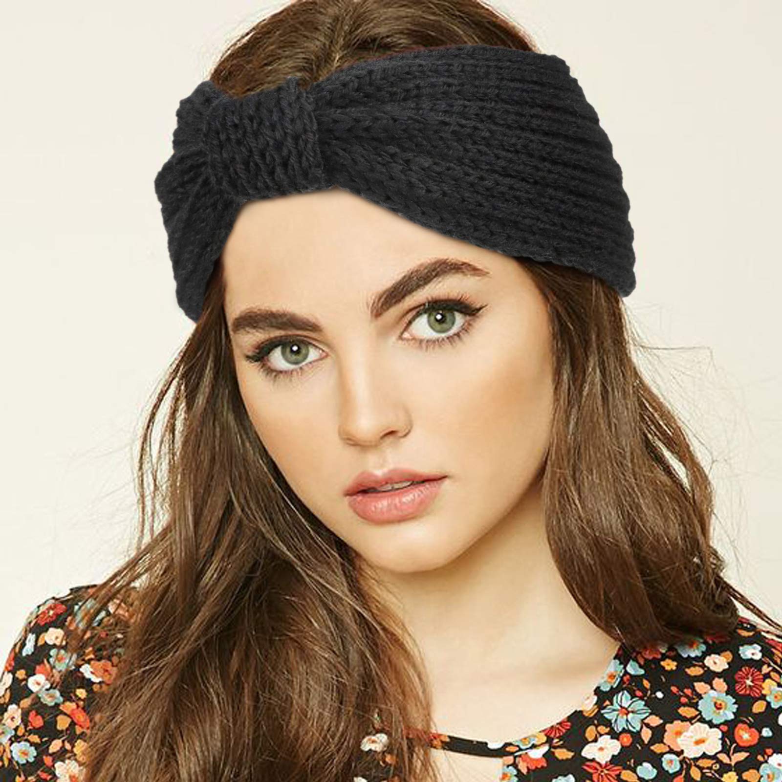 DRESHOW Women's Crochet Ear Warmer Headband - Soft Knit Stretchable Winter Headband for Women - Perfect for Skiing, Running, and Cold Weather Outdoor Activities