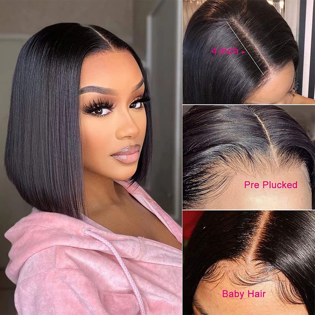 13x4 HD Lace Front Bob Wig 14 Inch Brazilian Human Hair - Pre Plucked with Baby Hair, 180% Density, Glueless Short Straight Bob Wig for Black Women | Perfect for Daily Wear, Parties & Special Occasions