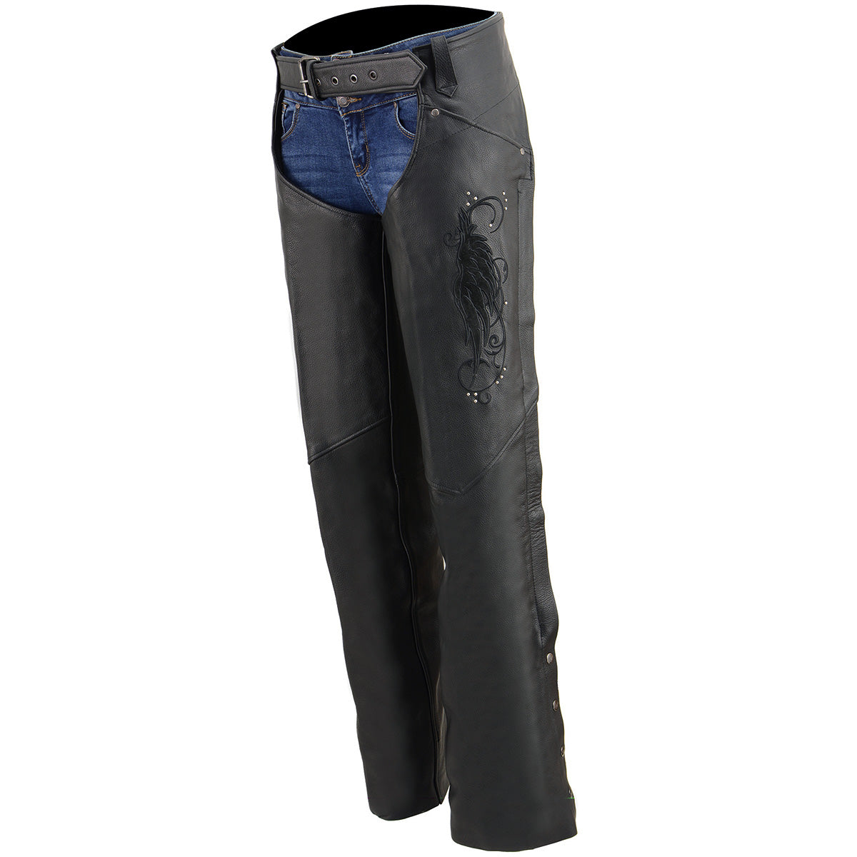 BOL Open Road Women's Suede Wing Design Leather Chaps - Motorcycle Riding Gear for Bikers, Equestrian & Fashion Outfits