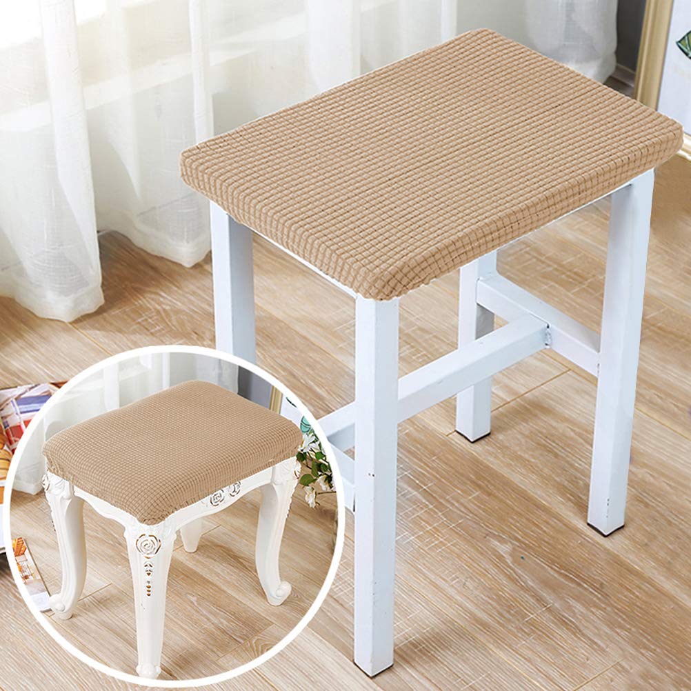 ANWUCHEN 4-Pack Elastic Rectangle Bar Stool Covers - Jacquard Stretchable Vanity & Counter Stool Slipcovers for Wooden/Metal Benches (Khaki) - Perfect for Kitchen, Dining Room, Bar & Home Decor