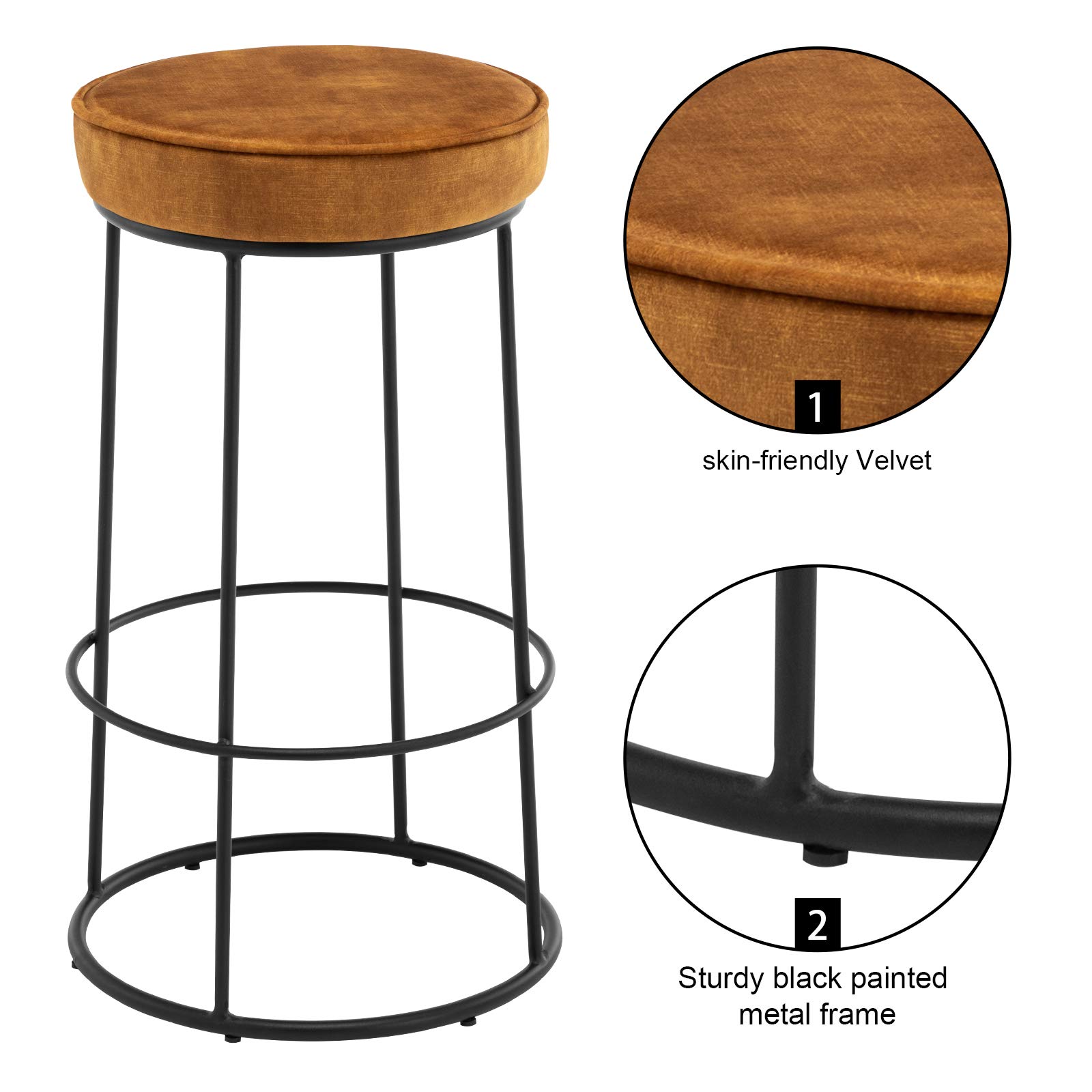 DUHOME 28 Inch Modern Bar Stools Set of 2 - Counter Height Kitchen Stools, Breakfast Dining Chairs in Yellow | Perfect for Kitchen Islands, Breakfast Bars & Small Spaces
