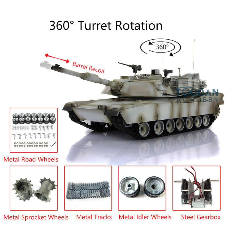 1:16 Scale Henglong 7.0 Customized Abrams M1A2 RC Tank - Ready-to-Run (RTR) Remote Control Military Model with 360° Rotating Turret, Barrel Recoil, Metal Tracks & Driving Wheels - Perfect for Collectors, Hobbyists & Outdoor RC Battles (Model 3918)