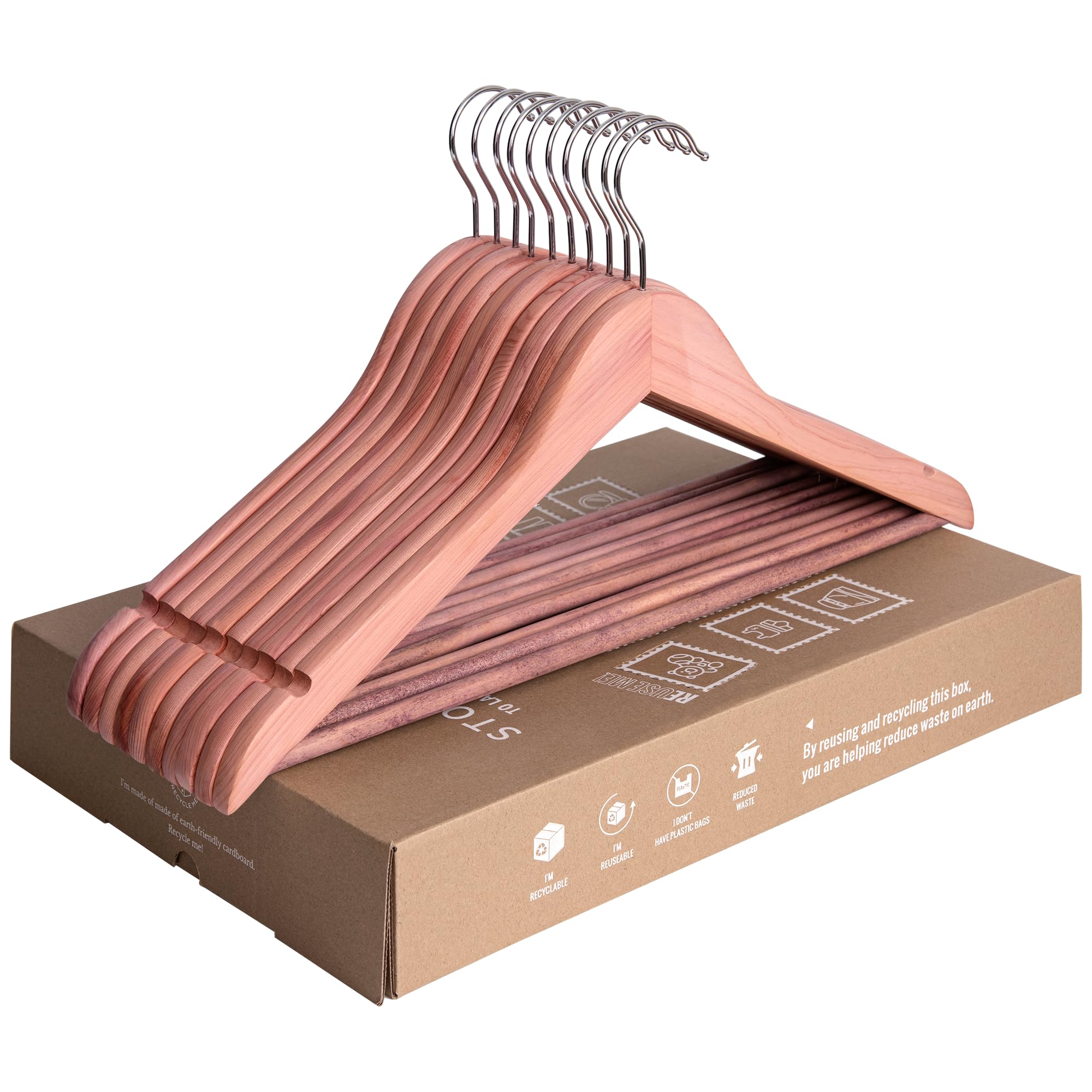 Premium Cedar Wood Clothes Hangers 10-Pack - Natural Wooden Coat Hangers for Shirts, Jackets, Pants, Suits & Sweaters | Durable & Space-Saving Closet Organization for Home, Office & Retail Stores