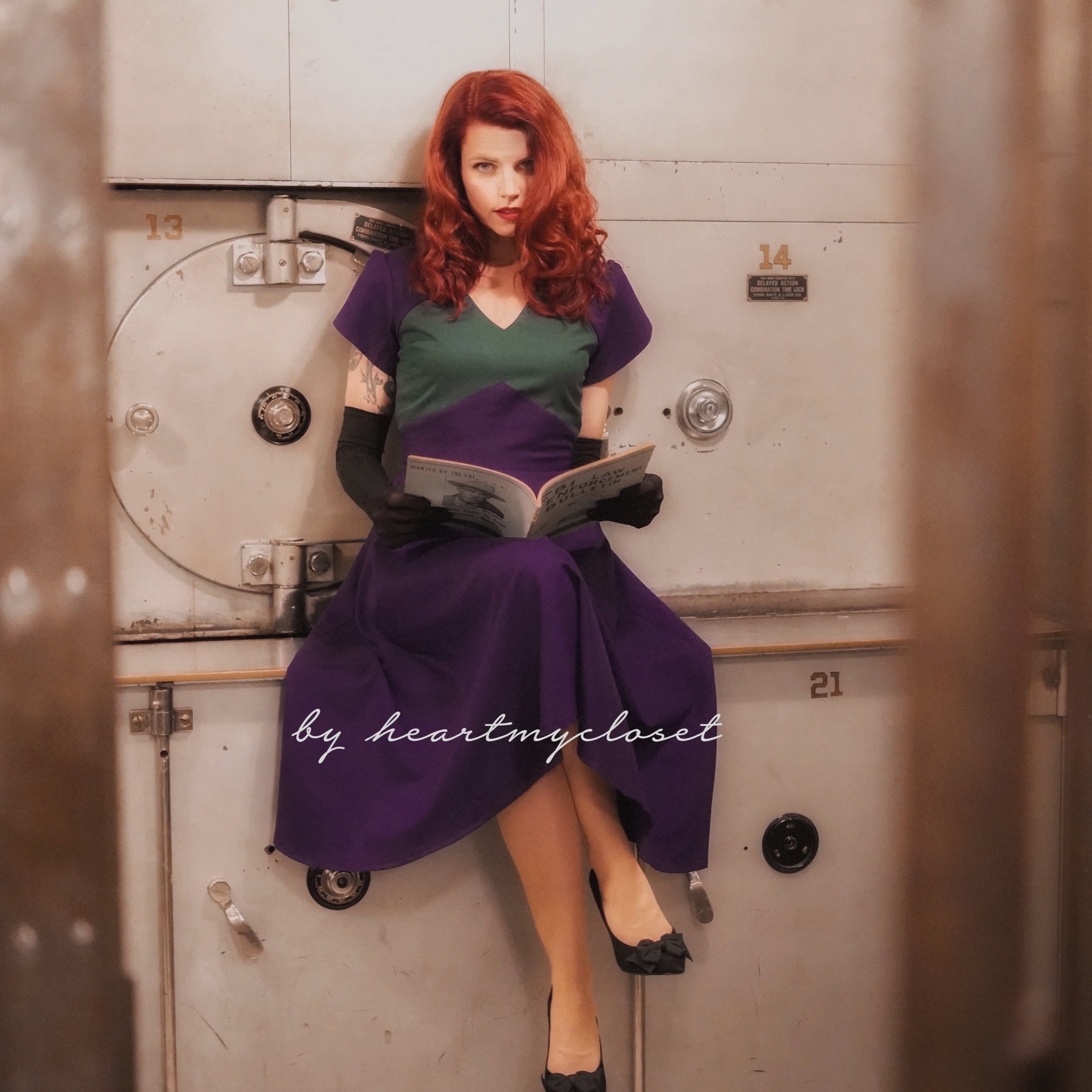 Agent Carter Cosplay Dress - 1950s Style Green & Purple Vintage Outfit for Halloween, Comic Con & Themed Parties