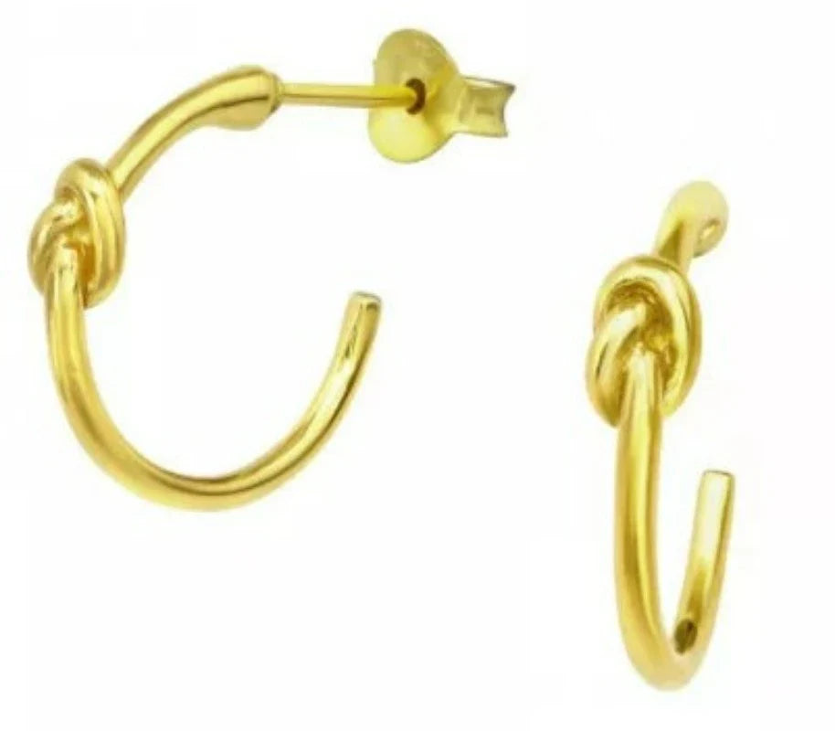 14K Gold Plated Knot Half Hoop Stud Earrings for Women - Dainty Minimalist Jewelry for Everyday Wear, Date Night & Gift Giving