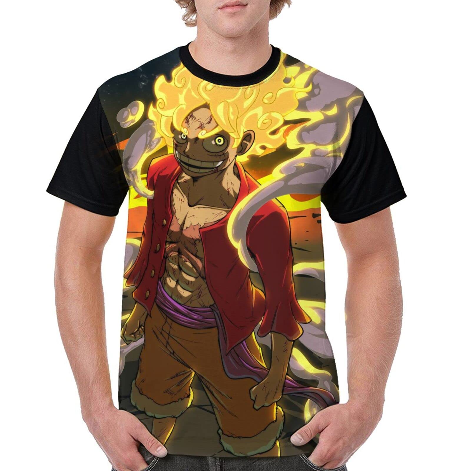 Monkey D. Luffy Gear 5 Anime Baseball T-Shirt - One Piece Graphic Tee for Men, Cotton Short Sleeve Crew Neck Shirt - Perfect for Cosplay, Anime Conventions & Summer Outfits