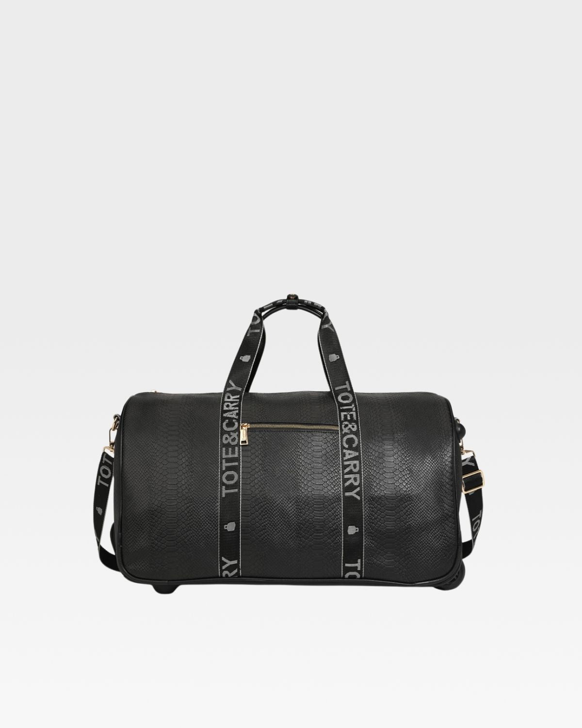 Black Rolling Duffle Bag with Caution Tape Design - Perfect for Travel, Gym & Work Commute | Heavy-Duty Wheels & Spacious Storage