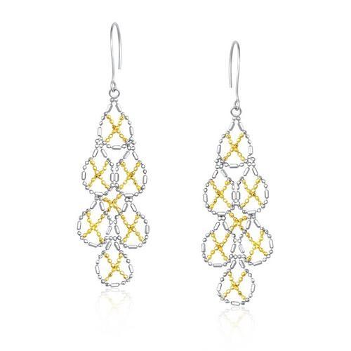 14K Yellow Gold & Sterling Silver Pear Shaped Beaded Earrings for Women - Elegant Dangle Drop Earrings for Wedding, Party & Everyday Wear