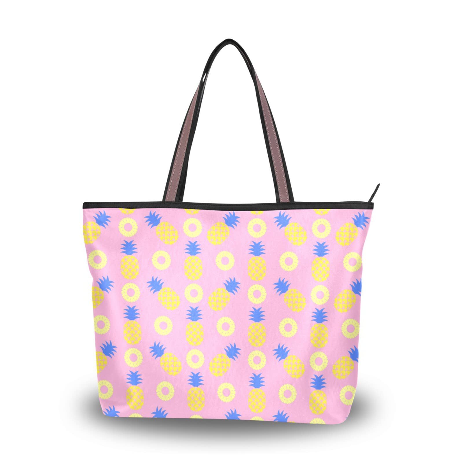 Stylish Pineapple Pink Tote Bag for Women - Large Capacity Zippered Grocery Purse with 2 Size Options | Perfect for Shopping, Beach Trips & Daily Use