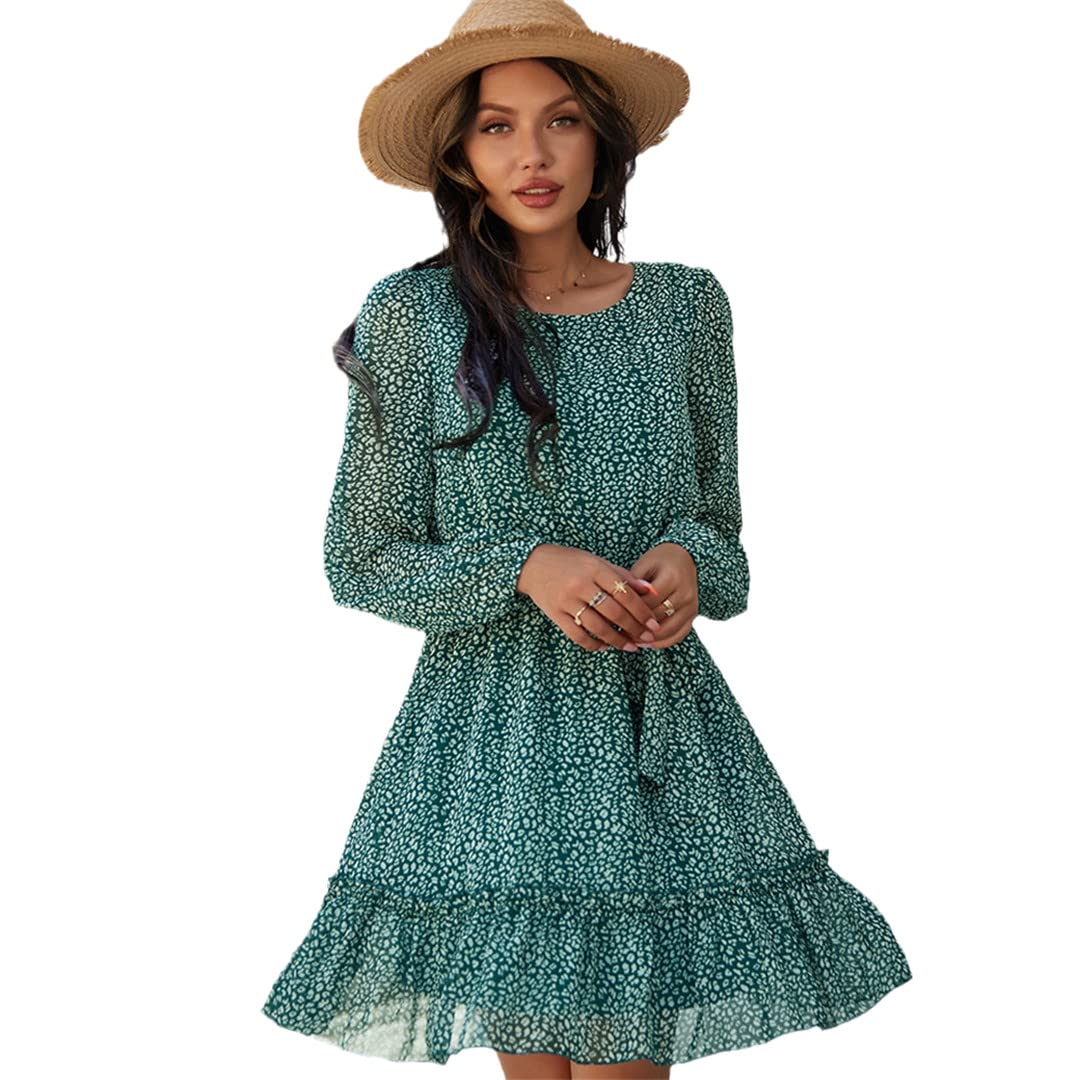 Vintage Mini Chiffon Dress for Women - Long Sleeve Ruffle High Waist Boho Style Dress for Party, Wedding & Casual Wear