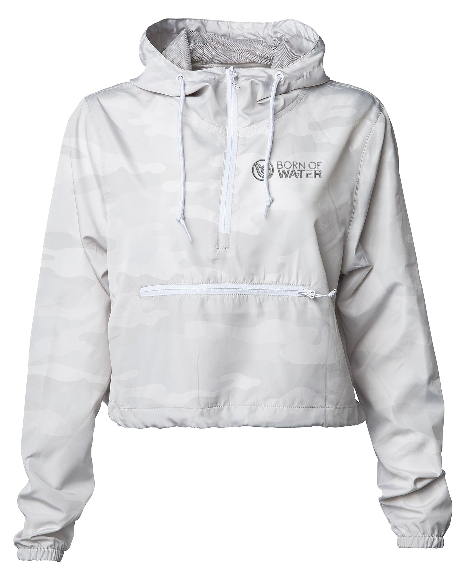 Women's Lightweight Windbreaker Pullover - Born of Water White Camo Crop Top Jacket | Perfect for Running, Hiking & Outdoor Activities