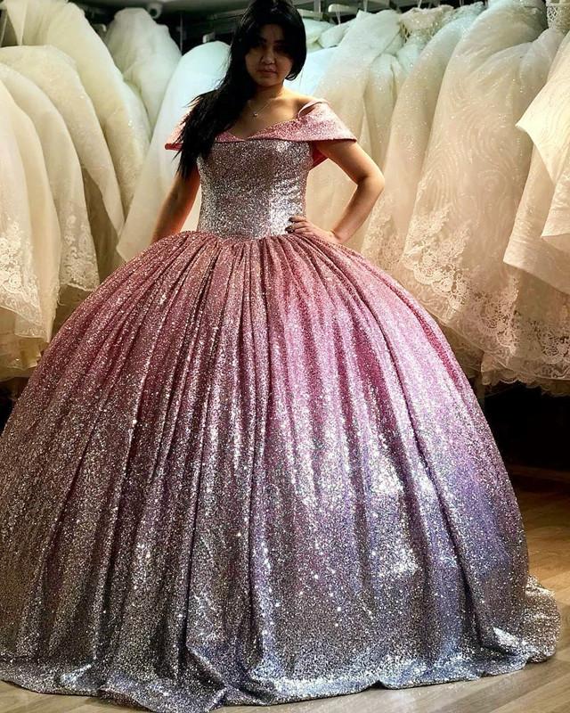 Sparkling Sequins Off-The-Shoulder Ball Gown for Quinceañera - Elegant Sweet 16 Party Dress for Prom, Homecoming & Special Occasions
