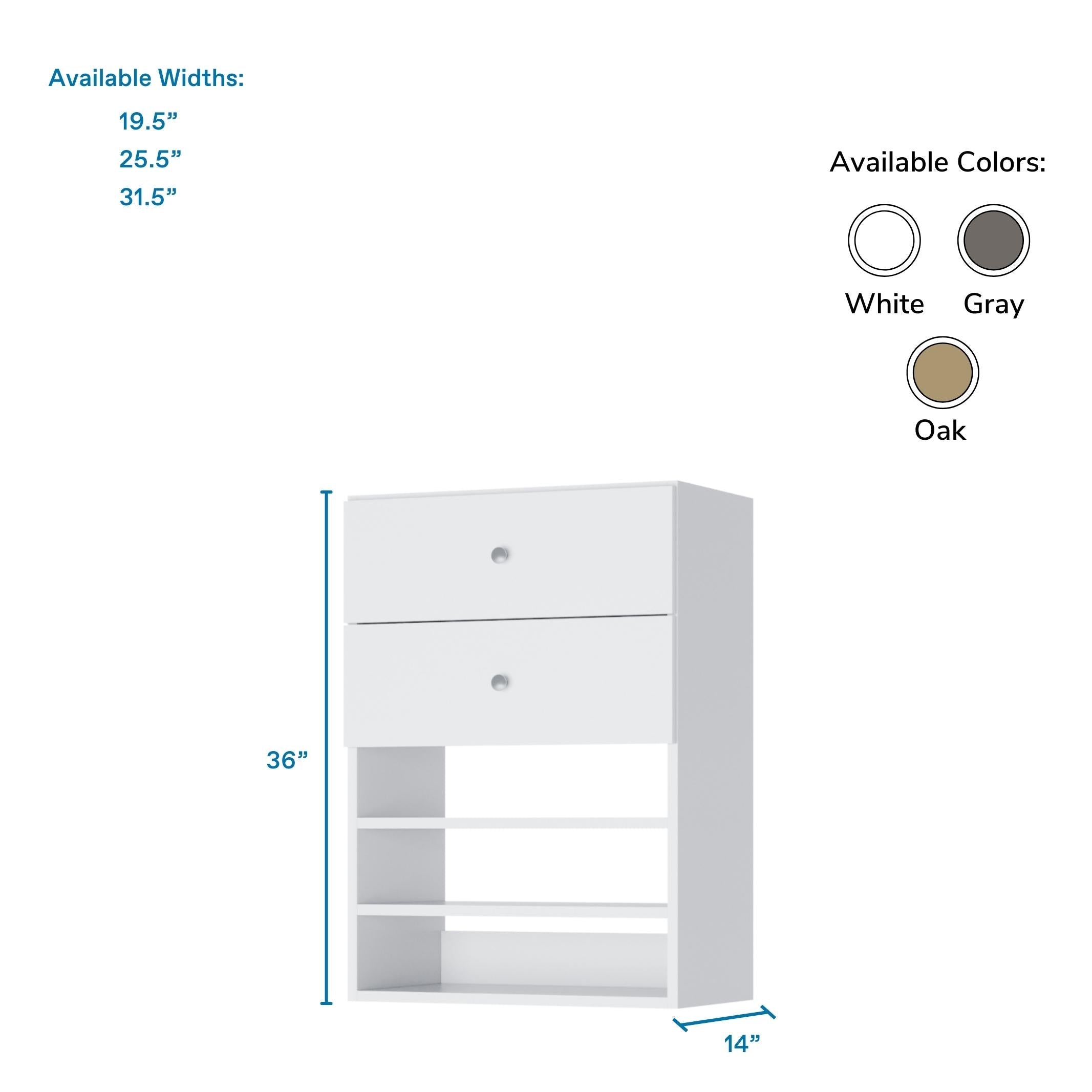 Vista 2 Drawer Short Tower Cabinet - Compact Storage Solution for Bedroom, Office or Dorm Room Organization