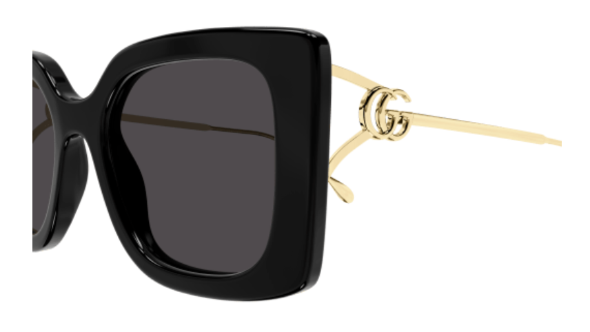 Gucci GG1567SA 001 Black Gold/Grey Oversized Square Women's Sunglasses - Luxury Fashion Sunglasses for Women, UV Protection, Trendy Square Frame - Perfect for Beach, Driving & Outdoor Activities
