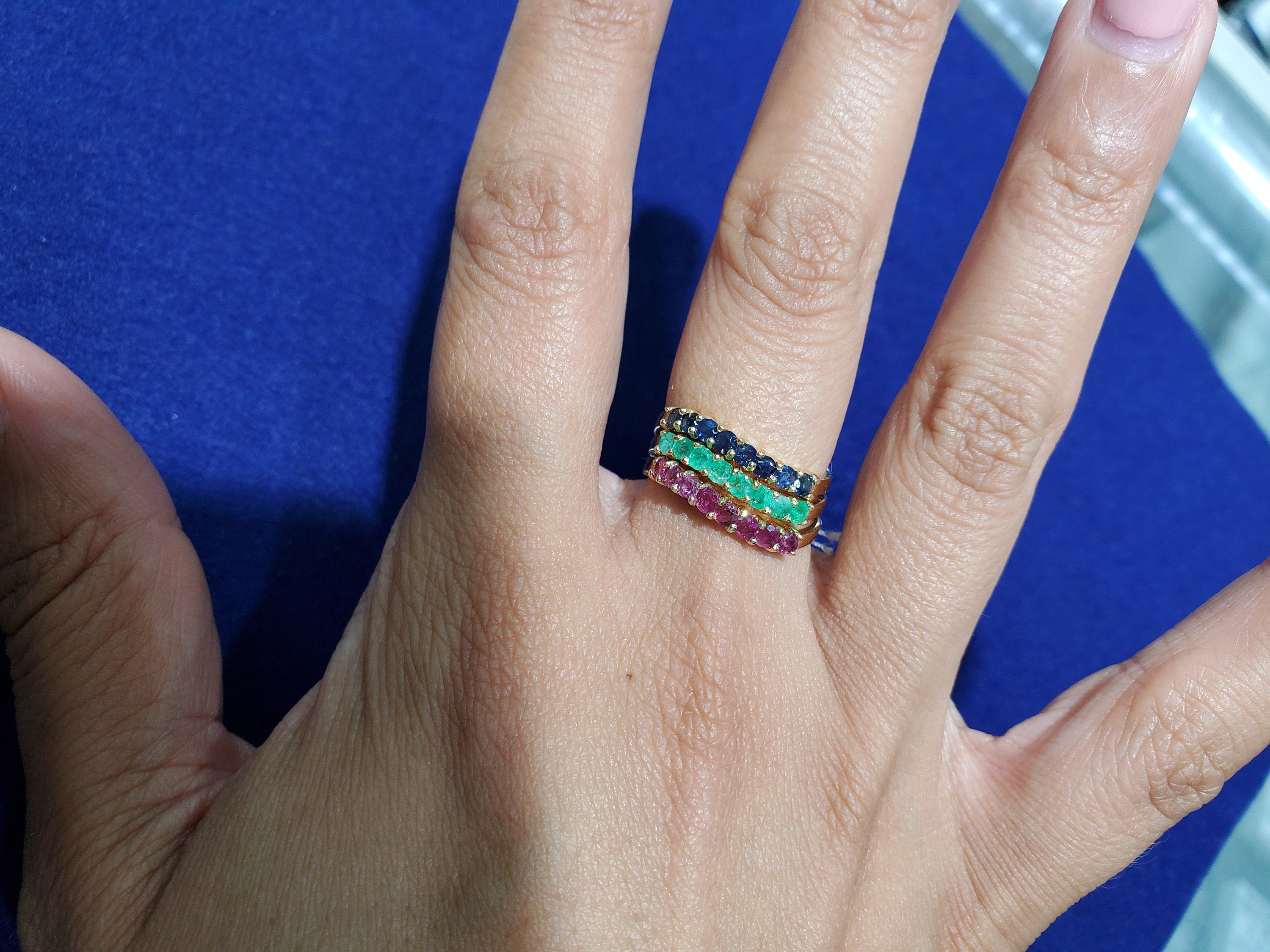 14K Yellow Gold Stackable Emerald, Ruby & Sapphire Rings for Women - Perfect for Layering, Gift Giving & Everyday Elegance