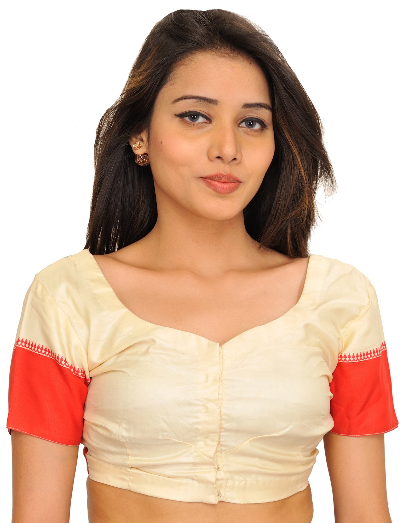 Elegant Vanilla & Red Plain Choli with Thread Embroidery - Traditional Indian Kurti for Women | Perfect for Festivals, Weddings & Cultural Events