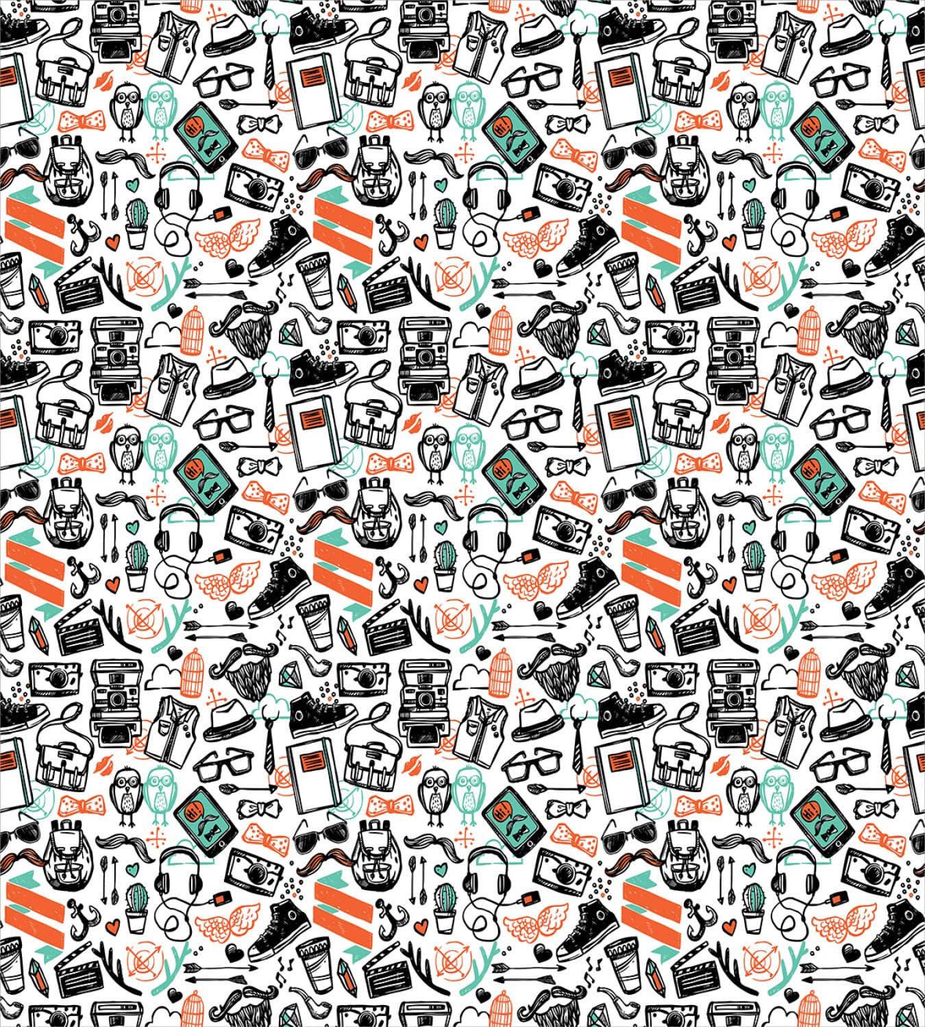 Ambesonne Indie Duvet Cover Set - Bohemian Hipster Fashion Bedding with Artistic Sketch Design, 2-Piece Cal King Size in Seafoam Orange & Black | Includes 2 Duvet Covers & 4 Pillowcases | Perfect for Boho Chic Bedrooms, Guest Rooms & College Dorms