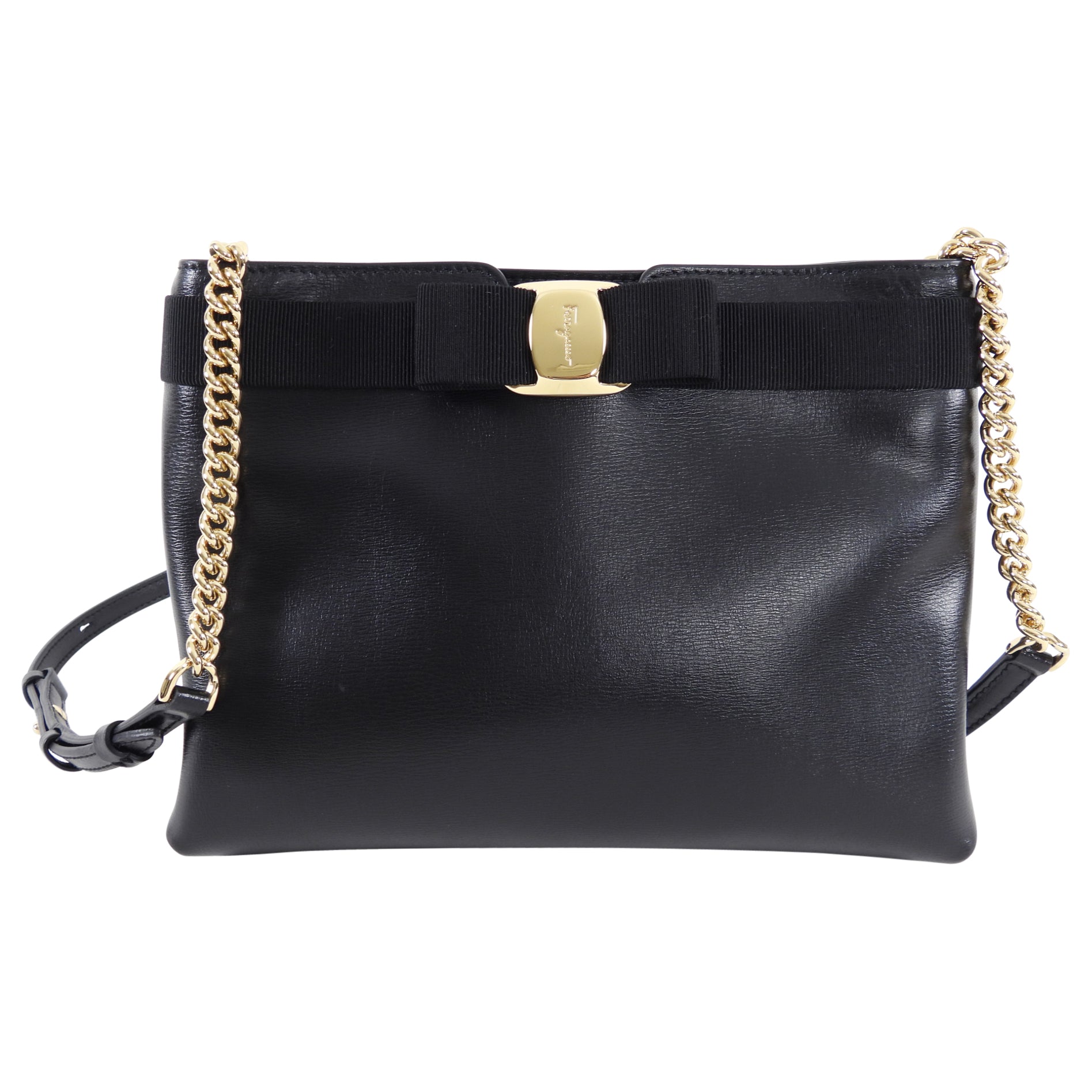 Ferragamo Black Leather Vera Crossbody Bag for Women | Luxury Designer Handbag | Perfect for Work, Travel & Evening Events