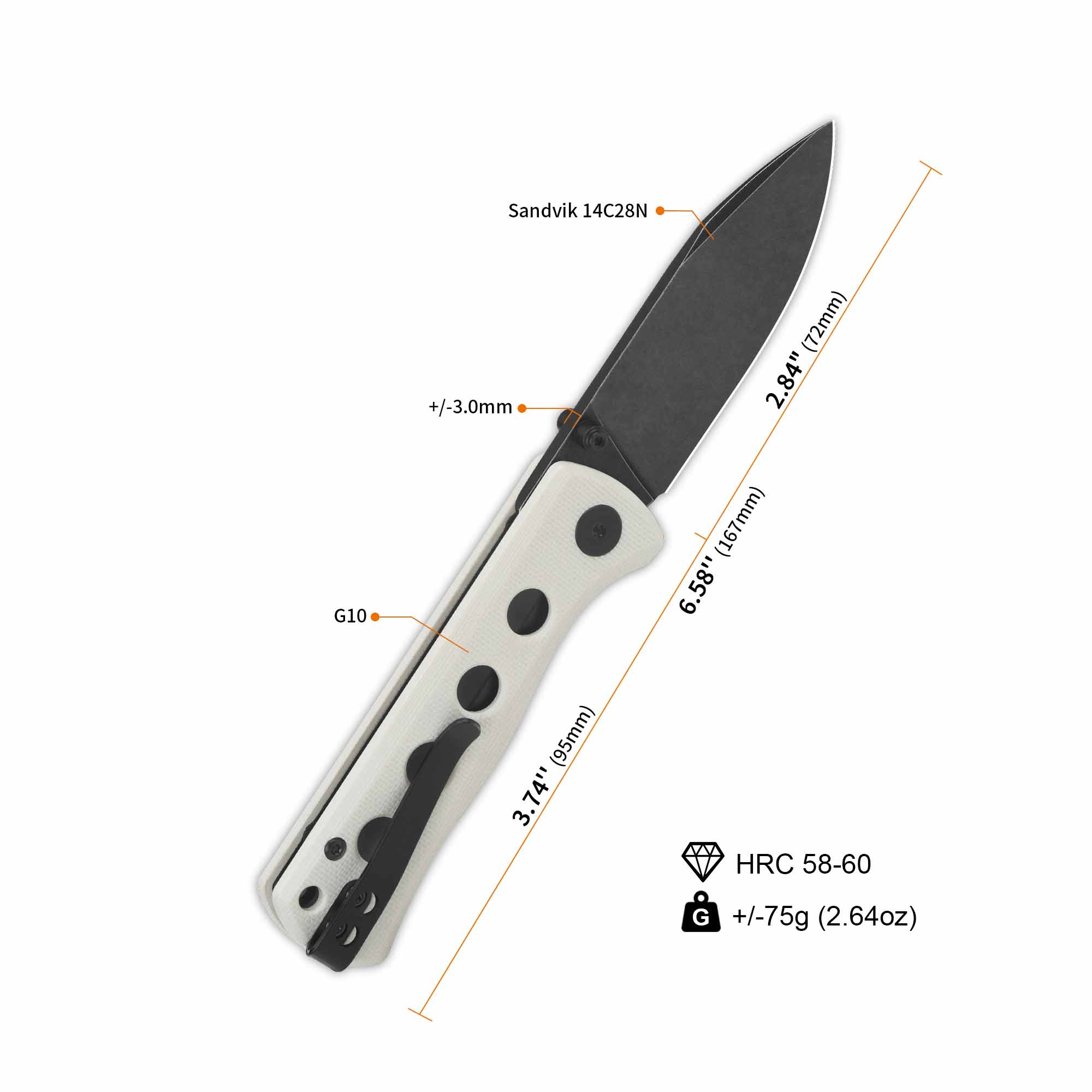 QSP Canary Folding Pocket Knife - 14C28N Stainless Steel Blade, White G10 Handle - EDC, Camping & Outdoor Survival Tool
