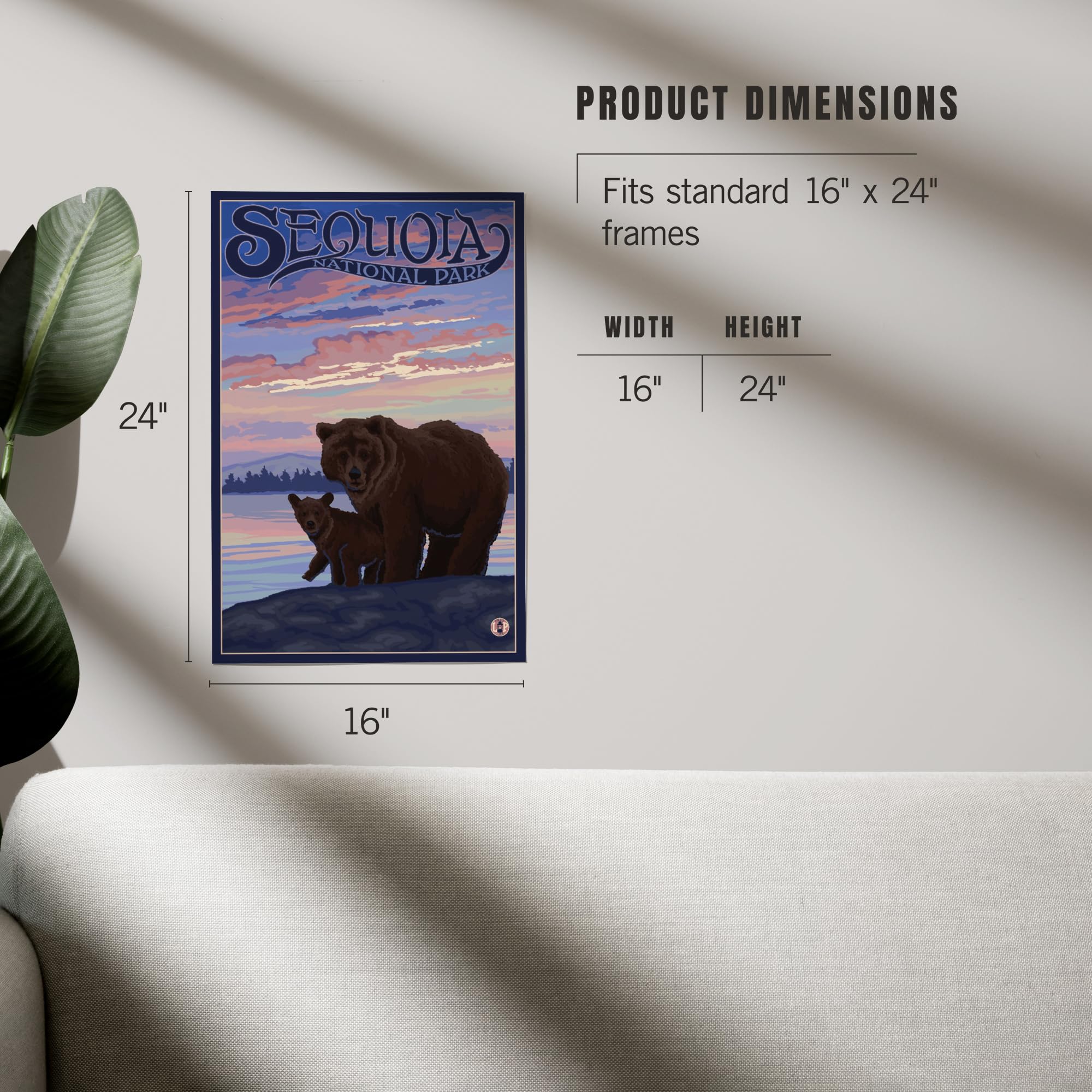 Lantern Press 16x24 Inch Giclee Art Print - Sequoia National Park California Wildlife Scene with Bear and Cub - Perfect for Home Decor, Office Wall Art & Nature Lover Gifts