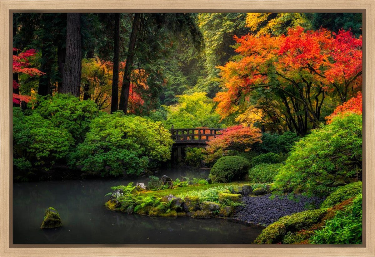 Premium Garden Bridge Canvas Wall Art - Hand-Painted Landscape Print for Home & Office Decor - Perfect for Living Room, Bedroom, or Office Spaces