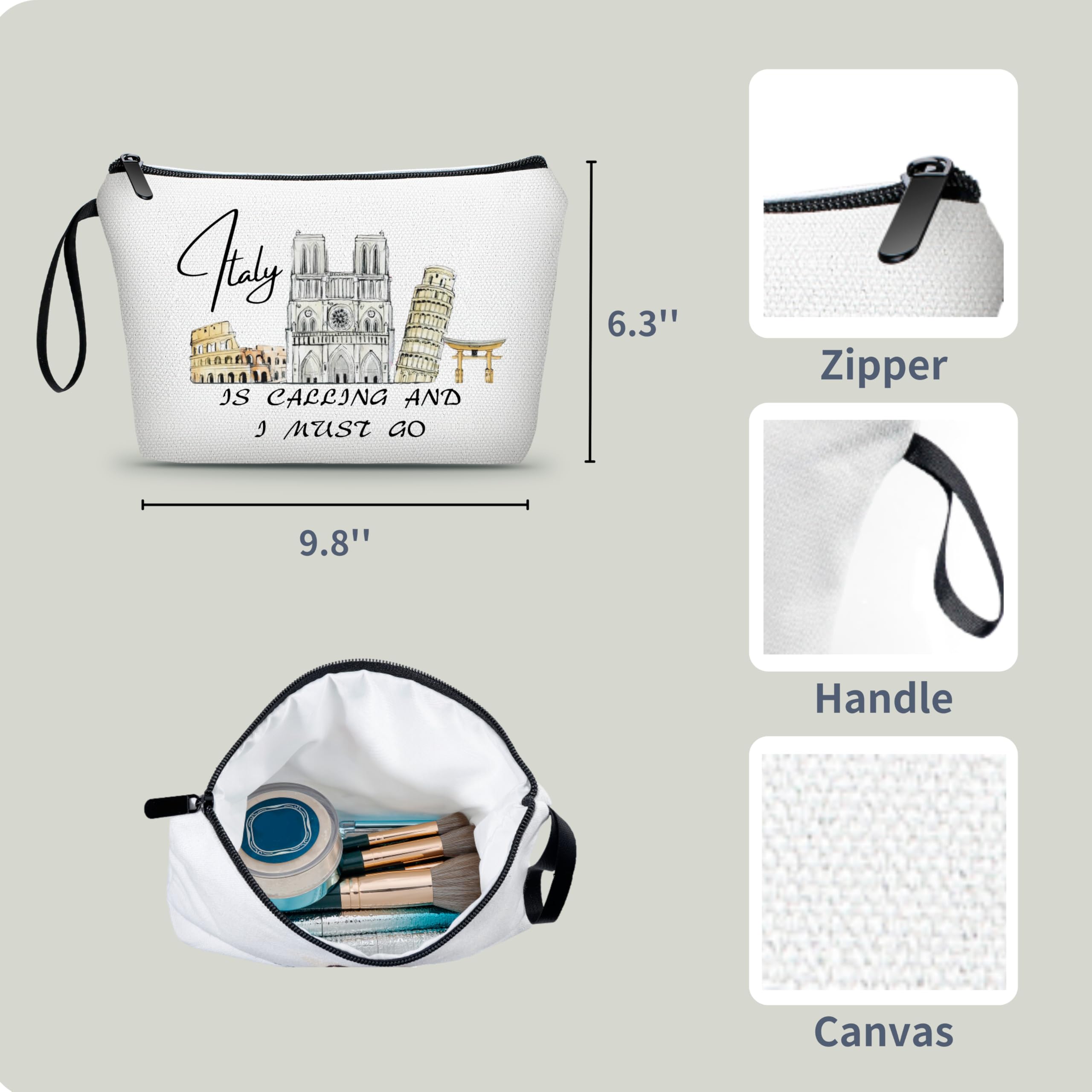 Italy Travel Essentials - Italian Themed Gifts & Makeup Travel Bags for Women | Perfect for International Travelers, Vacation Trips & Cosmetic Organization
