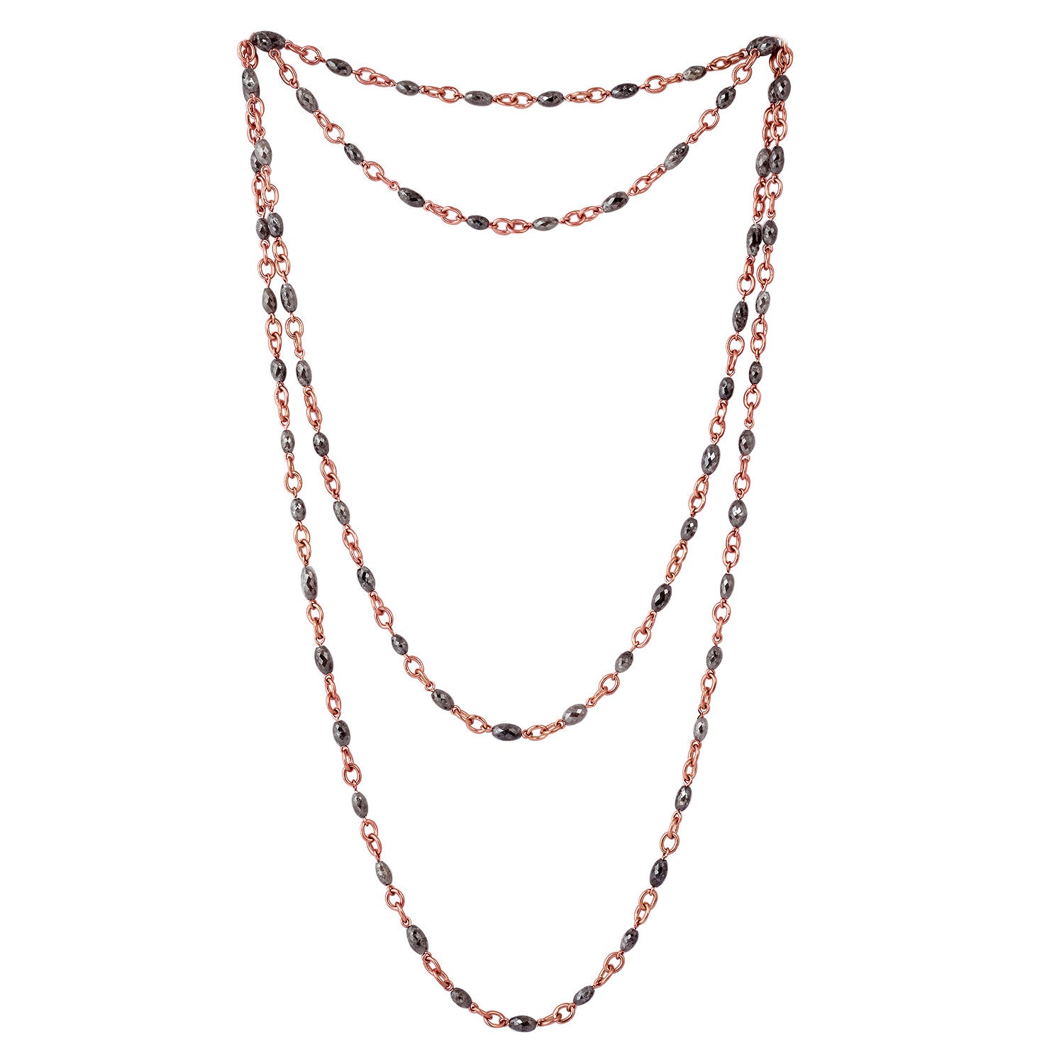 18K Rose Gold Faceted Ice Diamond Beads Rope Lariat Long Necklace for Women - Elegant Layered Necklace for Date Night, Wedding, Anniversary & Special Occasions