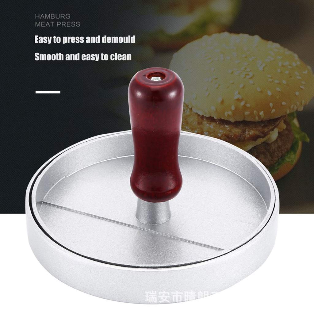2-Pack Non-Stick Hamburger Press - Aluminum Alloy Patty Maker Mold with Wooden Handle for Perfect Homemade Burgers - Ideal for BBQ, Kitchen, and Outdoor Cooking