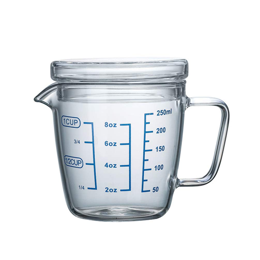 Heat Resistant Glass Measuring Cup with Lid - 250ml, Microwave Safe, Easy to Read Scale Markings - Perfect for Baking, Cooking, and Liquid Measurement in Kitchen