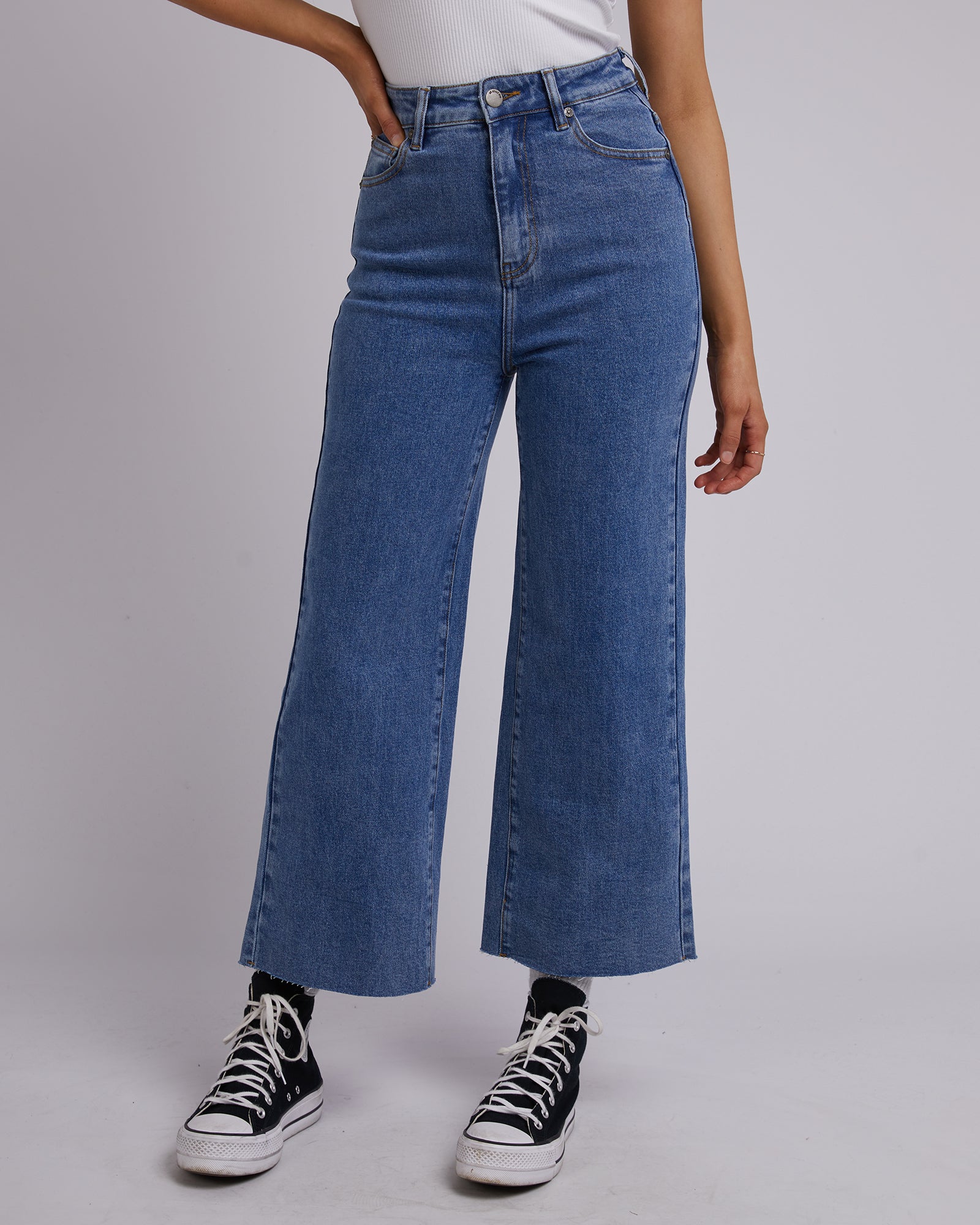 All About Eve Charlie High Rise Wide Leg Jeans for Women - Dark Blue Denim Pants, Comfortable & Stylish for Casual Wear, Office, and Night Out