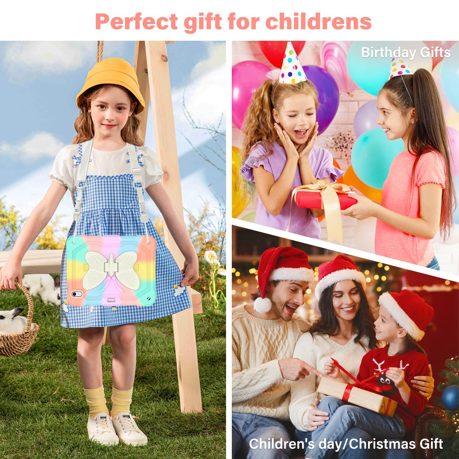 **Colorful Heavy Duty Protective Case for iPad Air 11-inch (M2 & M3) - Kids & Girls with Stylus Holder, Butterfly Stand & Carrying Strap | Perfect for School, Travel & Play**