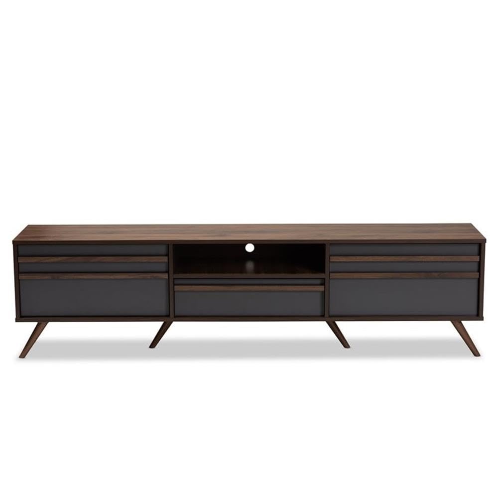 BOWERY HILL 60 Inch Wood TV Stand Entertainment Center Console - Modern Gray & Walnut Finish for Living Room, Bedroom, Home Theater Setup