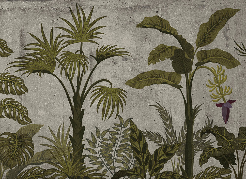 Designwalls 2 Jungle Concrete Wallpaper - Tropical Jungle Themed Peel and Stick Wall Mural for Home & Office Decor - Perfect for Living Room, Bedroom, Nursery or Commercial Spaces