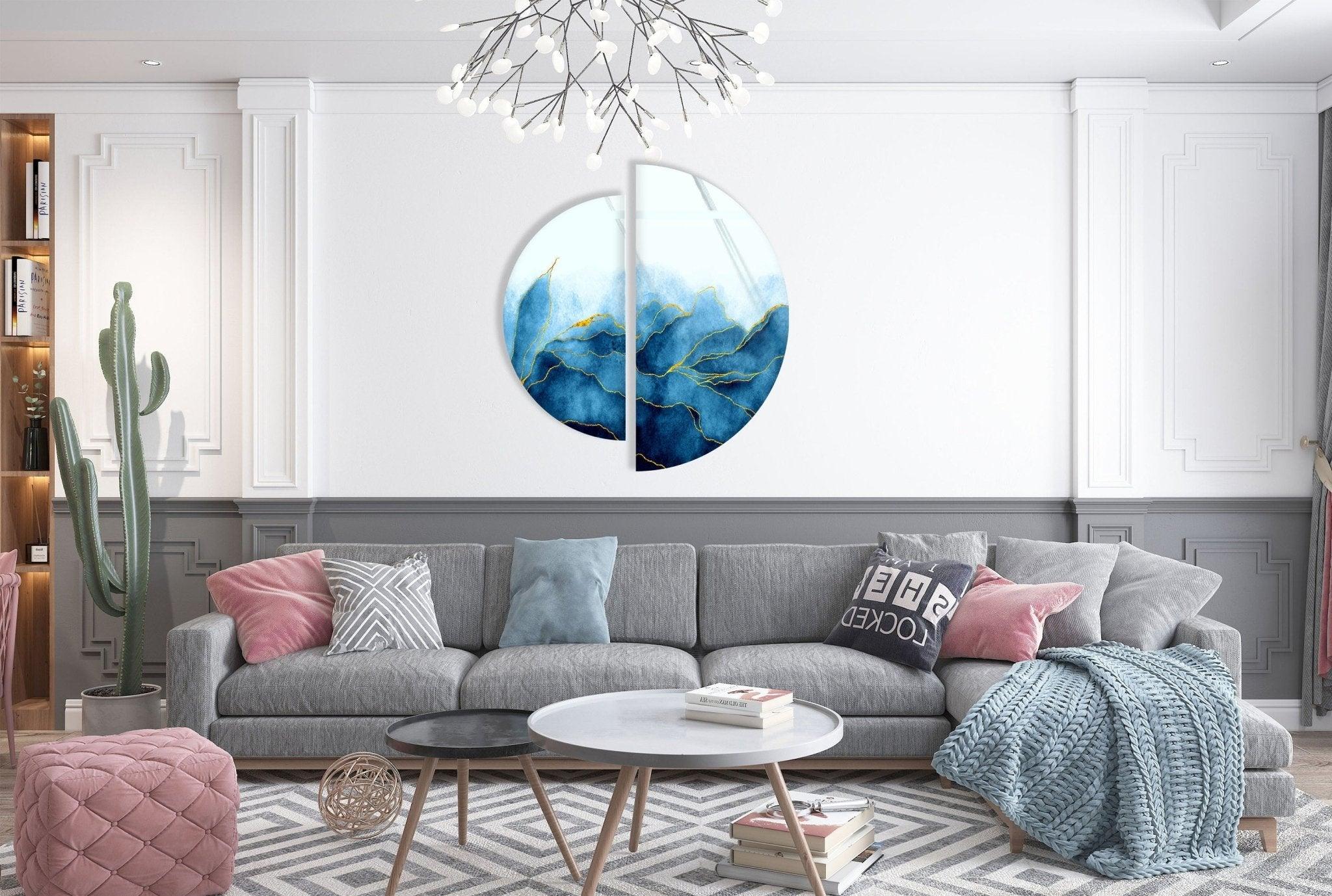 2 Piece Blue Floral Glass Wall Art Set - Elegant Handmade Home Decor for Living Room, Bedroom, or Office - Perfect Gift for Housewarming & Wedding