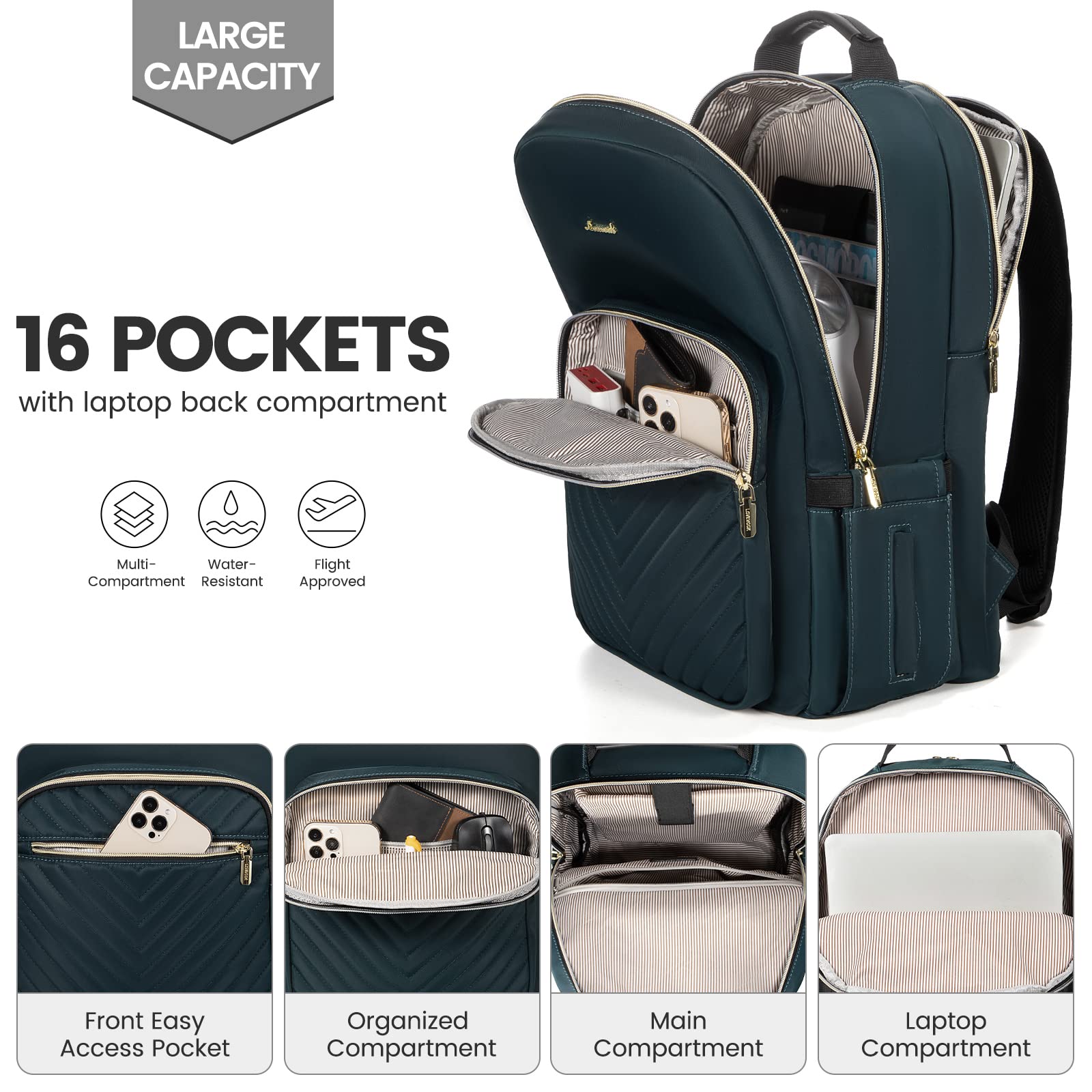 LOVEVOOK 17.3 Inch Waterproof Laptop Backpack for Women - Stylish USB Charging Travel Backpack Purse, Professional Business Work Bag for College, Teacher & Commuters - Perfect for Office, School & Airplane Carry-on (Blue-Green)