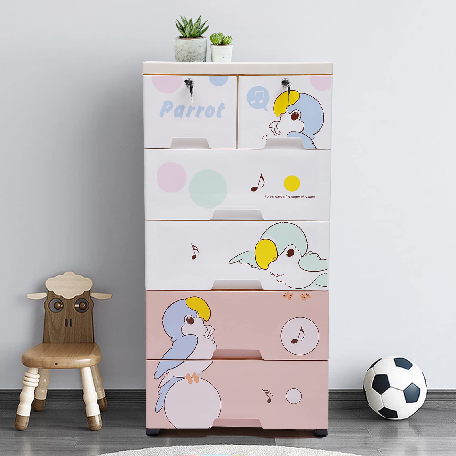 WOQLIBE 6-Drawer Plastic Dresser - Modern Stackable Vertical Clothes Storage Tower with Lockable Cabinet Drawers for Bedroom, Closet & Dorm Organization
