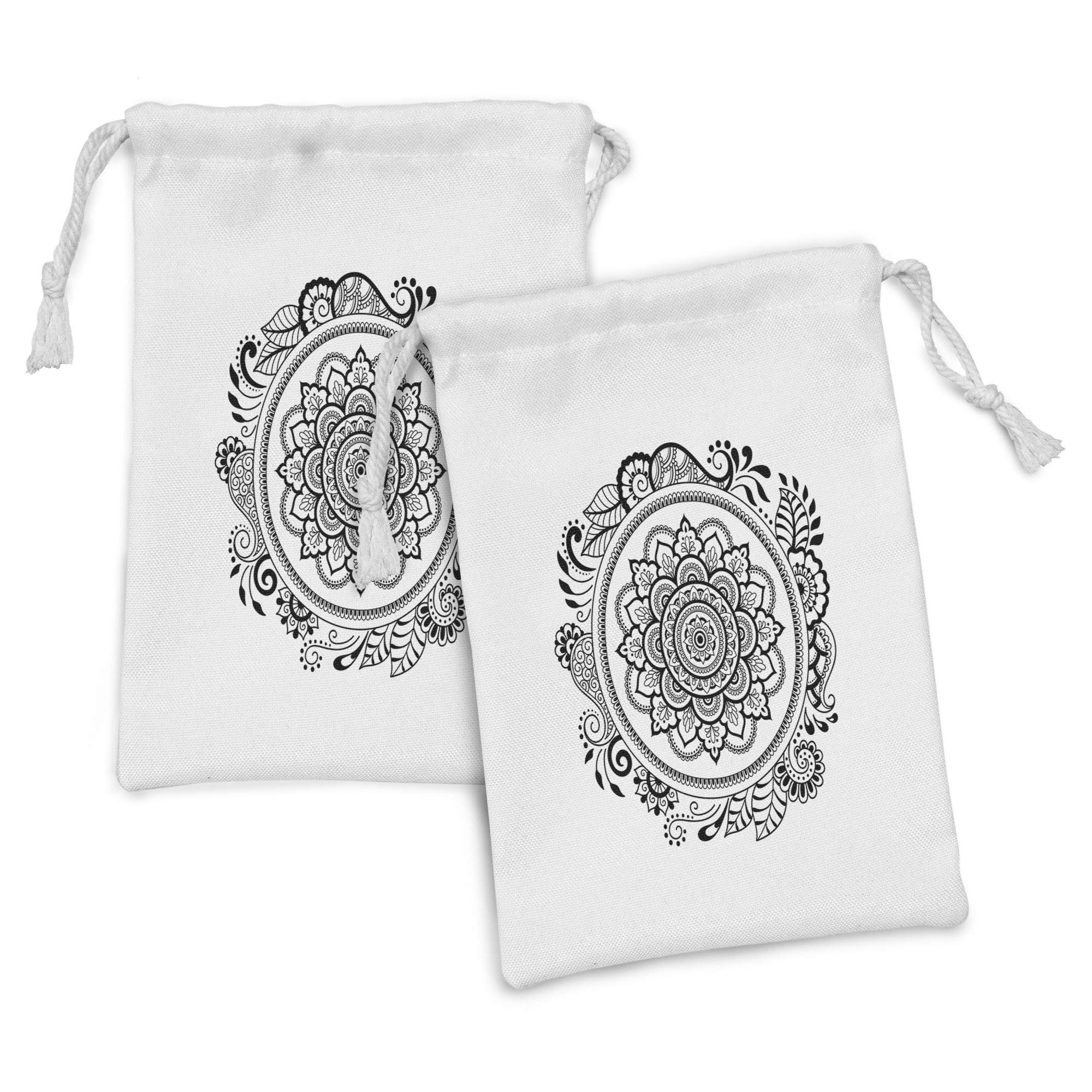 Ambesonne 2-Pack Ethnic Fabric Pouches with Mandala Circular Pattern, Small Drawstring Bags for Toiletries, Masks & Favors (9