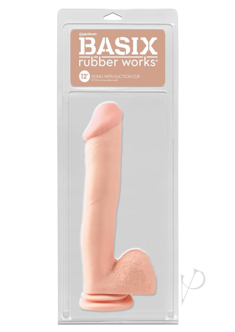 Basix Rubber Works 12 Inch Dong with Suction Cup - Vanilla Color Realistic Dildo for Adults - Perfect for Solo Play, Couples & BDSM Scenes