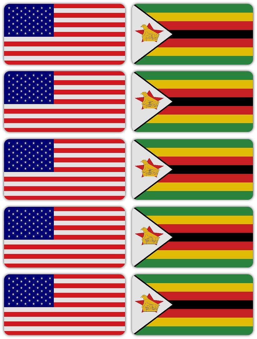 10-Pack 3M Reflective Zimbabwe & USA Flag Stickers | High-Visibility Safety Decals for Hard Hats, Laptops, Bikes, Toolboxes | Perfect for Construction, Night Cycling & Emergency Preparedness
