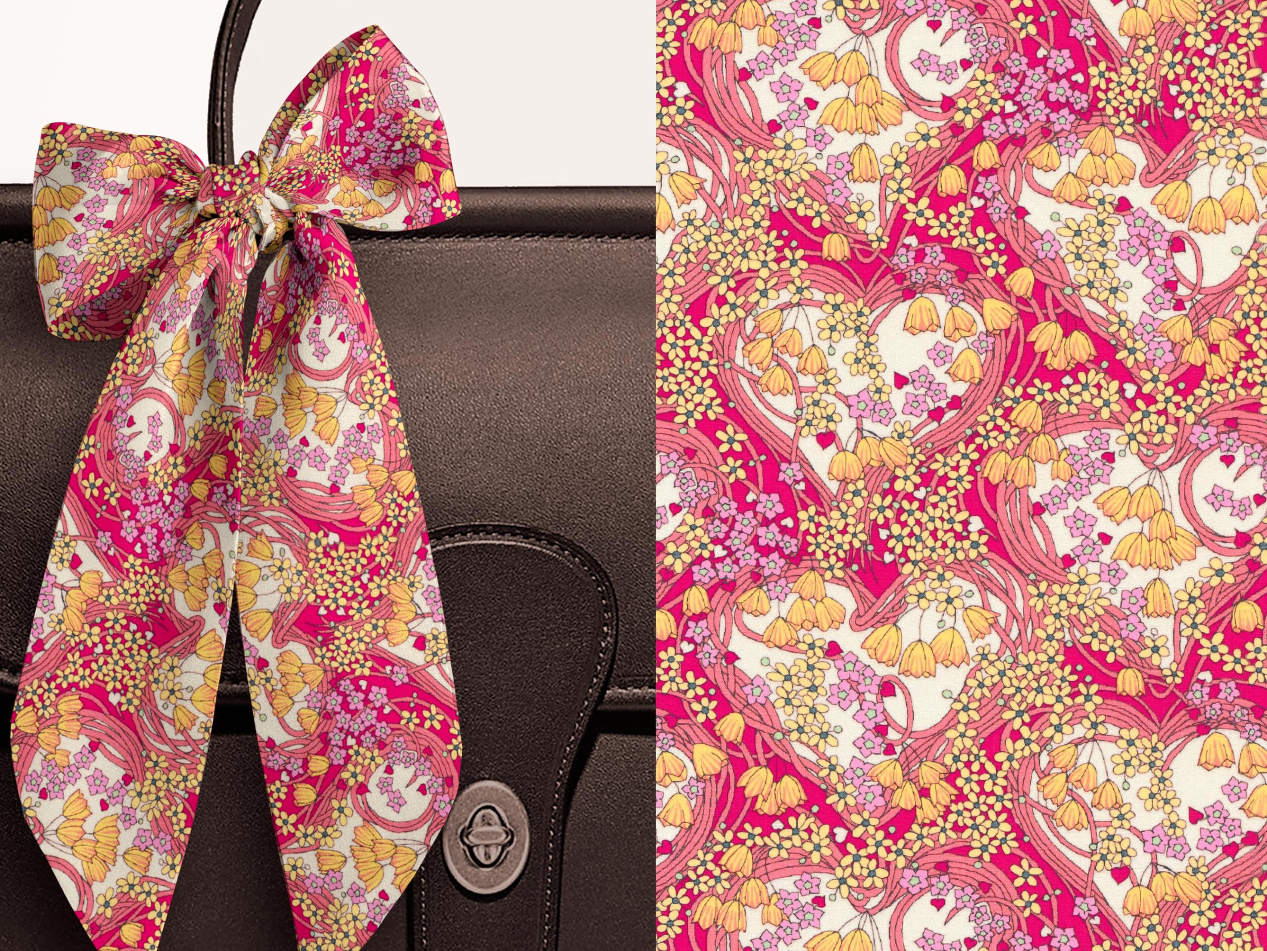 Liberty London Scarf - Floral Heart Print Skinny Scarf & Headband, Silk Tana Lawn Cotton Fashion Accessory for Women - Handbag/Purse Decoration - Choose Your Length (60cm/90cm/150cm) - Perfect for Spring Outfits, Weddings & Gift Giving
