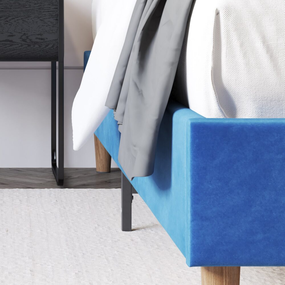 Alexandra Double Bed Frame with Velvet Upholstery in Blue - Elegant and Comfortable Bed Base for Master Bedroom or Guest Room